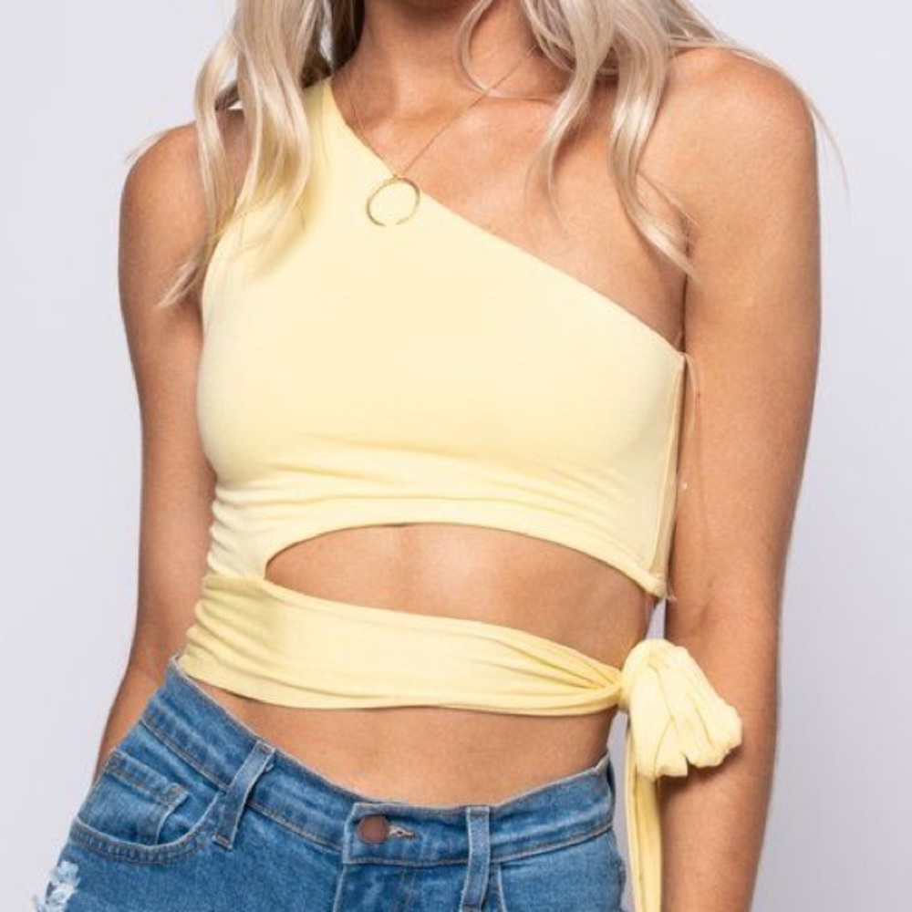 Yellow One Shoulder Tank with Ties